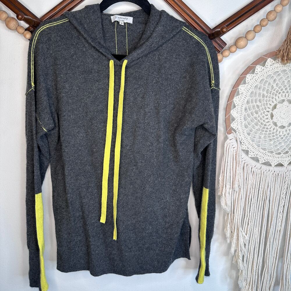 J.Society Charcoal Gray Neon 100% Cashmere Hooded Sweater